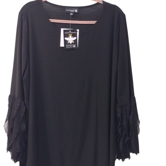 Antthony: 2-pc Flounce Sleeve Straight Leg Pant Set, Size 2X, Black - Picture 4 of 12